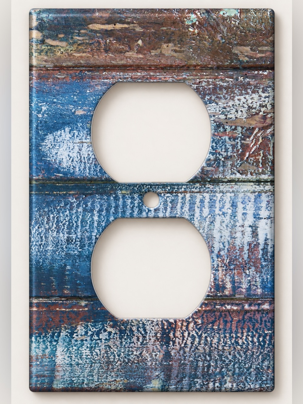 Handmade Distressed Blue Rustic Wood Duplex Outlet Cover Plate
